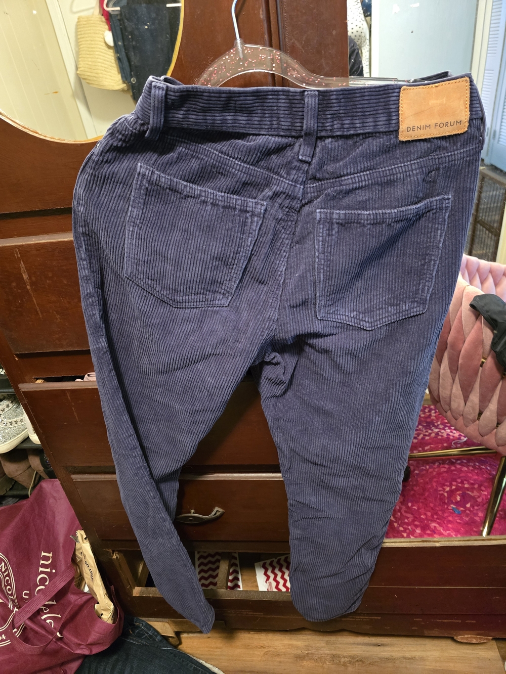 Denim Forum Navy Blue Corduroy Straight-Leg Pants